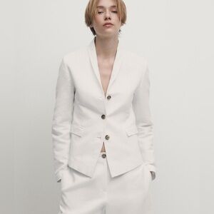 NWT Massimo Dutti Cotton And Linen Co-ord Blazer‎ In White Size 8